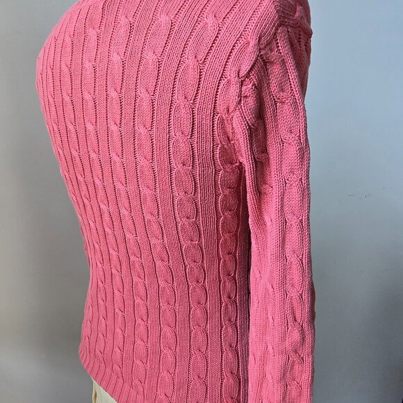 Vintage Y2K Polo Ralph Lauren Sport Pink Cable Knit V-Neck Cotton Sweater Size L - Picture 4 of 5